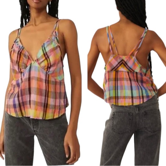 Free People Tops - NWT Free People Plaid Crop Cami